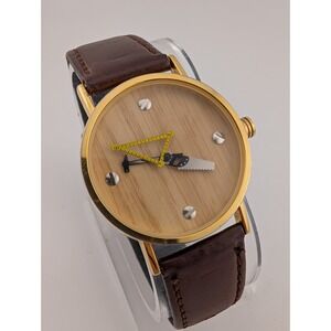 Vintage Consort Watch Men Wood Dial Carpenter Tools Leather Band- New Battery